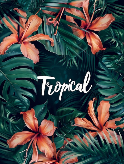 Foto un poster per un paradiso tropicale con piante tropicali