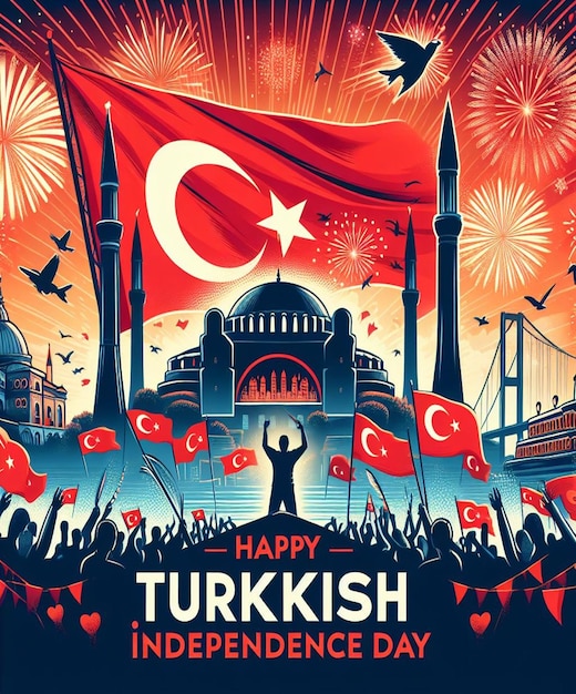 トルコのポスター 旗とタルコの言葉を掲げたポスター
