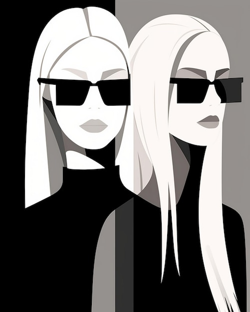 a poster of two women wearing sunglasses and a black and white photo.