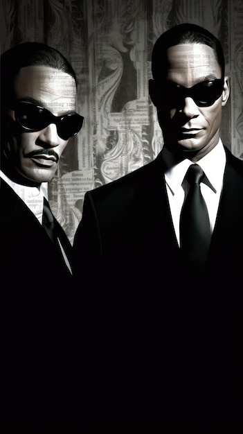 A poster for twos men in black