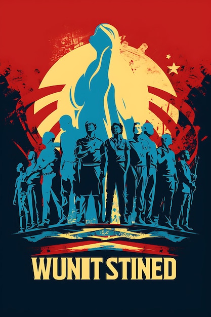 Poster of united we stand showcasing a diverse group standin no war concept art 2d flat design