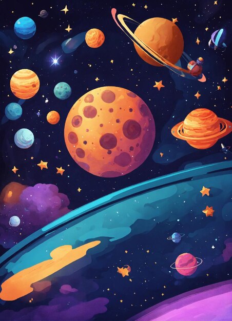 a poster for the universe with planets and stars