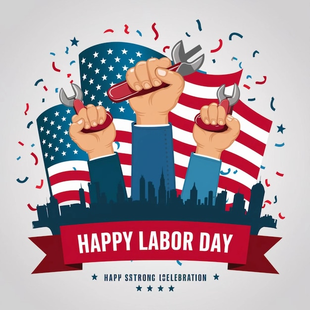 a poster for the us federal holiday with a red ribbon and a flag that says happy day on it