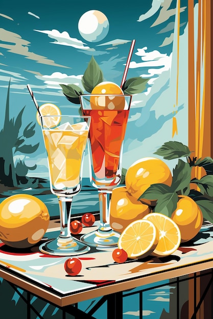 Poster van citroenencocktails met generatieve citroenenmunt AI