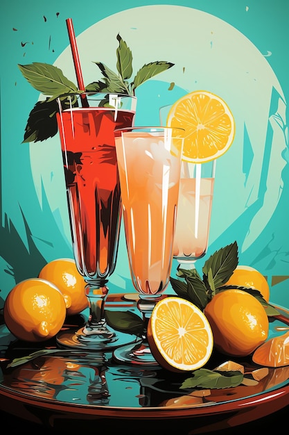 Poster van citroenencocktails met generatieve citroenenmunt AI