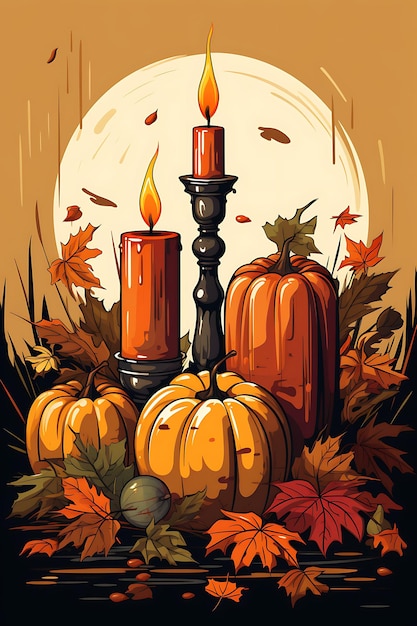 Poster van een groep taperkaarsen in herfstkleuren Warm en aardig tot Candlesmas 2D platte ontwerpen