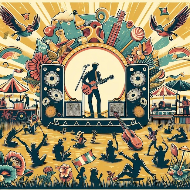 Poster van een muziekfestival in retro stijl