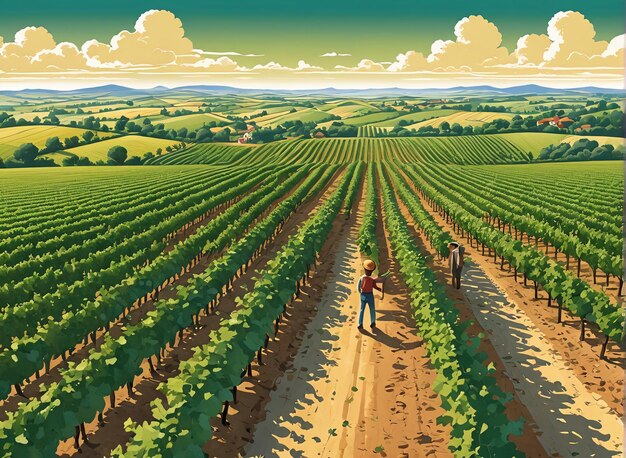 плакат виноградного поля
