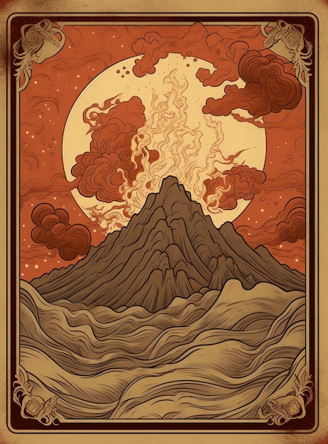 画像の下に行こうとしている火山のポスター。