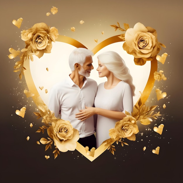 Poster voor de verjaardag van de gouden bruiloft met de afbeelding van een verliefd stel aquarel