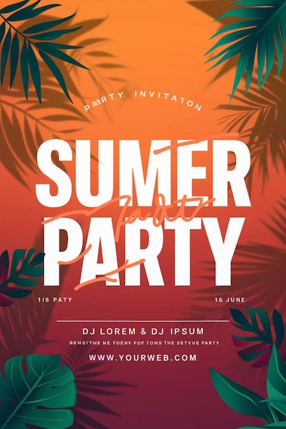 Foto poster voor een zomerfeest met palmbomen en een kleurrijke achtergrond