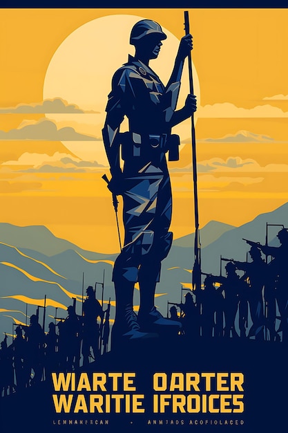 Poster of warriors for justice illustrate soldiers supportin no war concept art 2d flat design