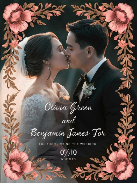 a poster for a wedding with a bride and groom