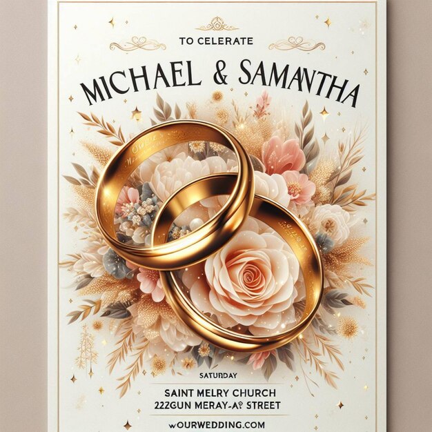 꽃과 반지로 결혼식 포스터 생일 축하