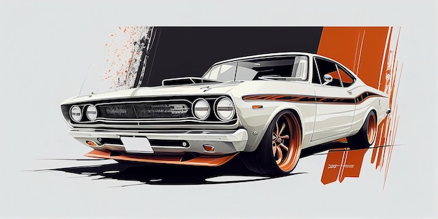 A poster of a white muscle car