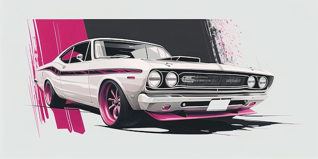 A poster for a white muscle car