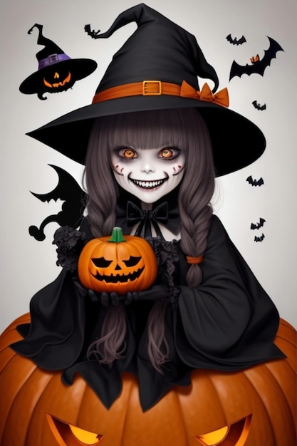 a poster for a witch with a pumpkin on it