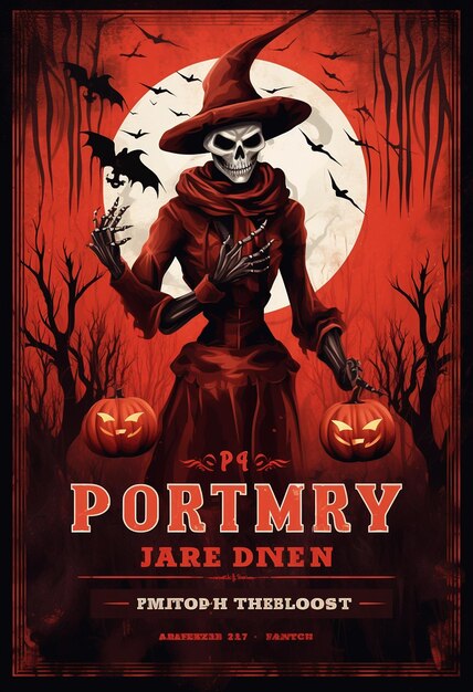 Photo a poster for a witch with pumpkins on it.