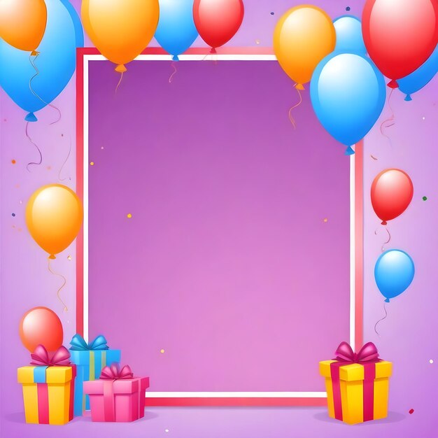 a poster with balloons and a frame with a purple background with balloons and a frame that says gift boxes