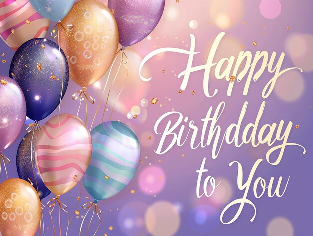 Photo a poster with balloons and a purple background with a text happy birthday to you