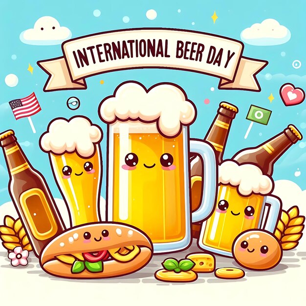 Photo a poster with a beer mug and beer mugs with the words international world in the middle
