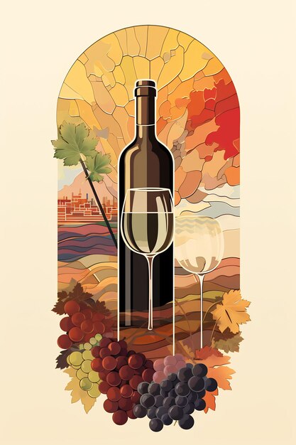 A poster with a bottle of wine and grapes