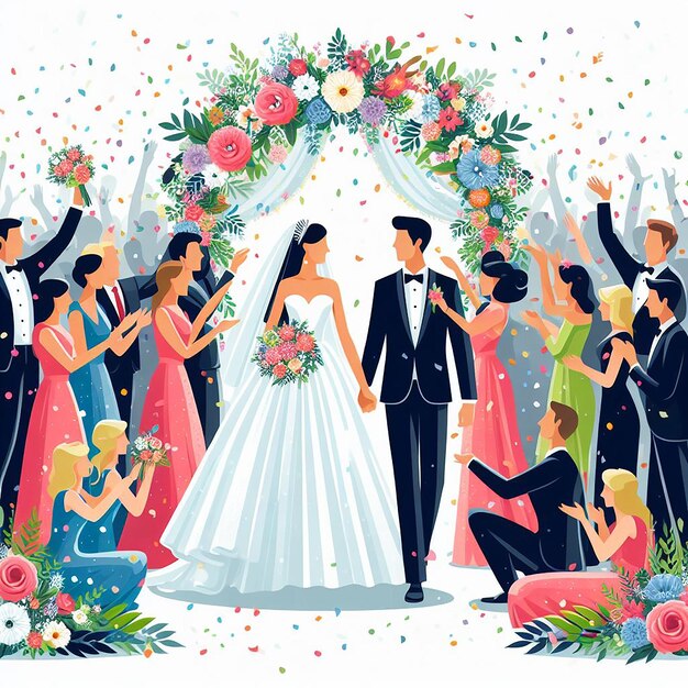 Foto un poster con una sposa e uno sposo in abito da sposa