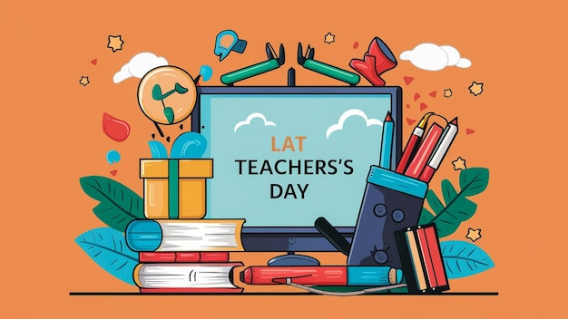 a poster with a cartoon of teacher day day day day day day day day