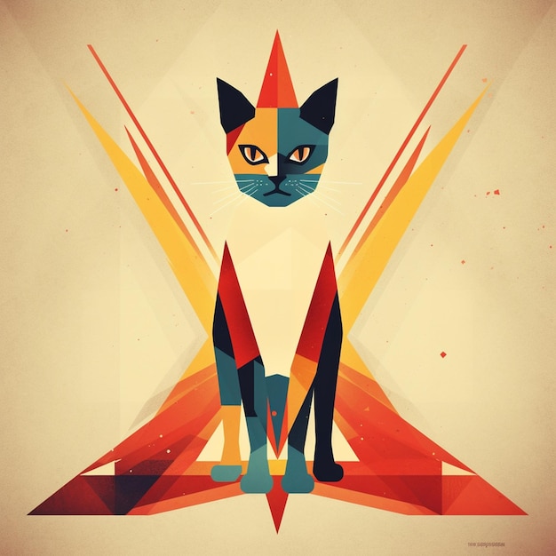 A poster with a cat and a triangle on it