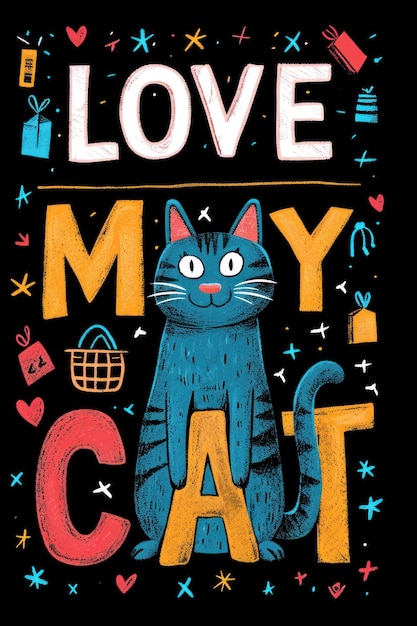 A poster with a cat and the words love my cat ai