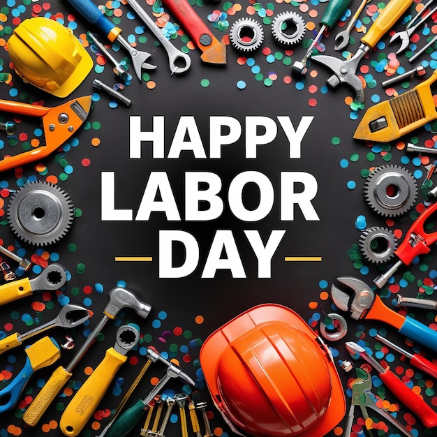 a poster with a colorful construction theme and a picture of construction equipment