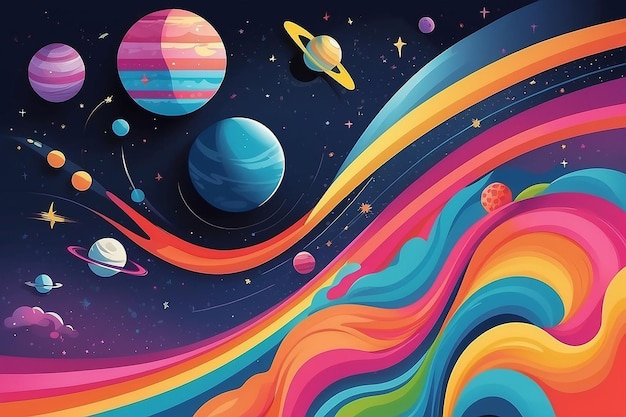 A poster with a colorful design that saysspaceon it