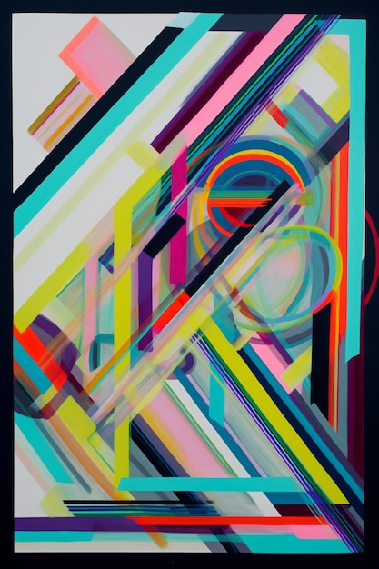 A poster with a colorful design of a trumpet.