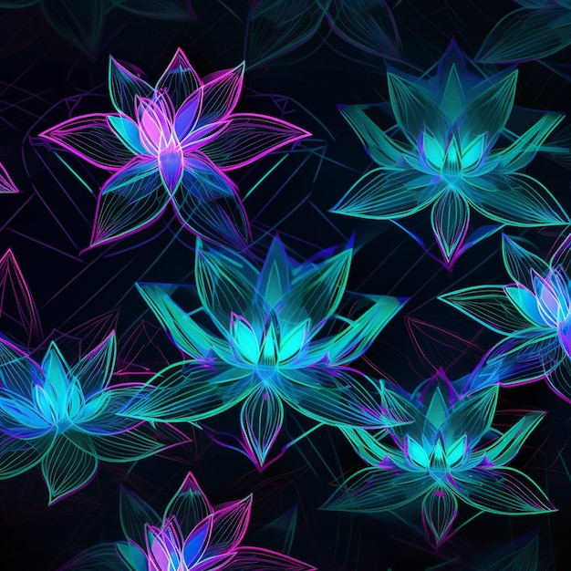 A poster with a delicate and fluorescent lotus flower pattern