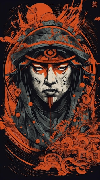 A poster with a face and the word samurai on it.