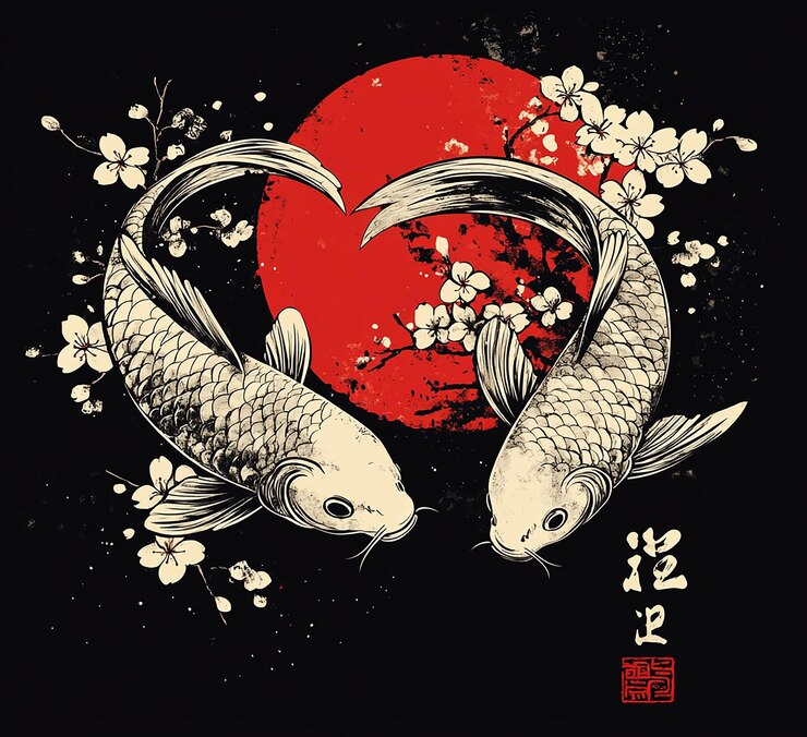 Photo a poster with a fish and the word koi on it