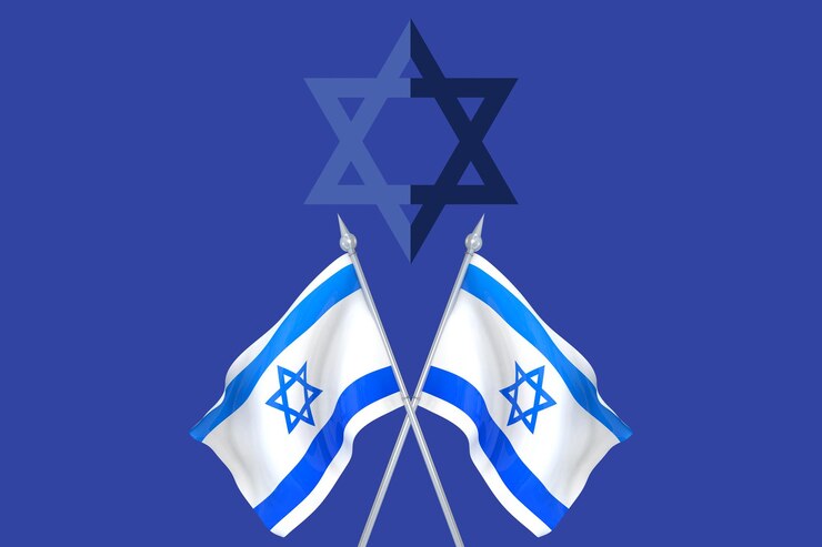 Poster with the flag and coat of arms of Israel candles mourning