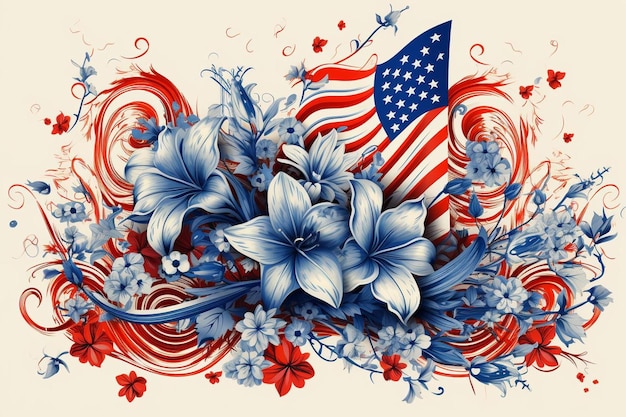 a poster with flowers and a flag