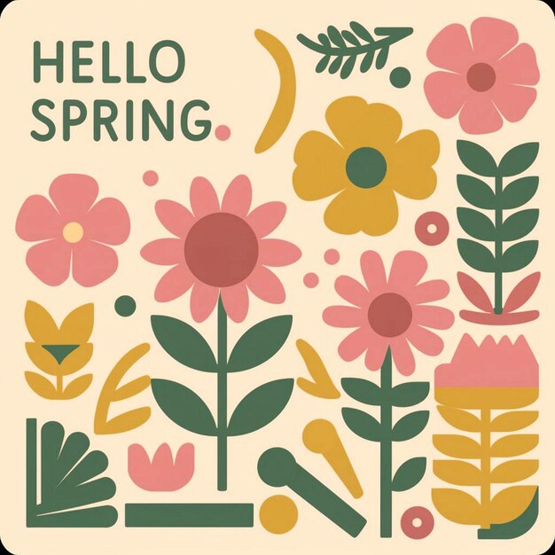 Photo a poster with flowers and the word hello spring