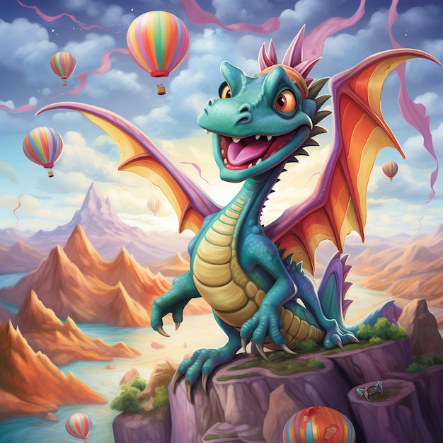 A poster with a funny cartoon dragon