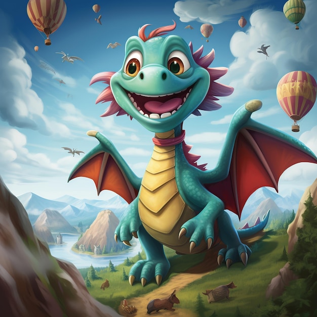 A poster with a funny cartoon dragon