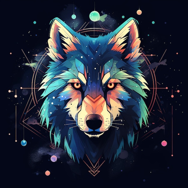 A poster with a geometric wolf face