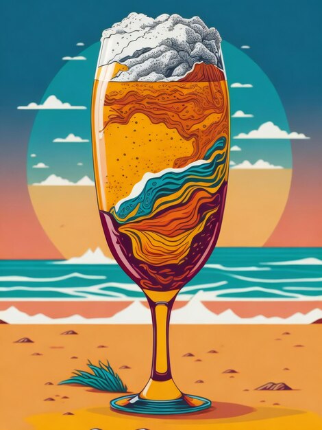 плакат с бокалом пива на пляже