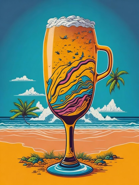 Photo a poster with a glass of beer on the beach