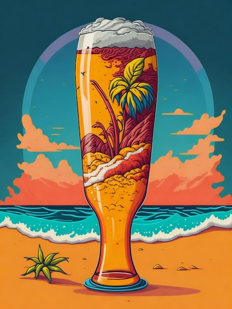 Photo a poster with a glass of beer on the beach