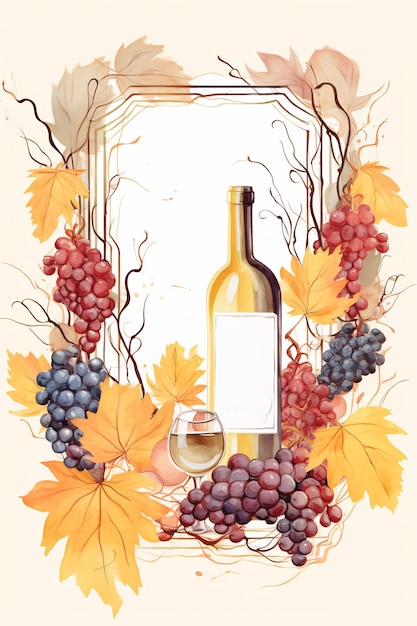a poster with grapes and a bottle of wine