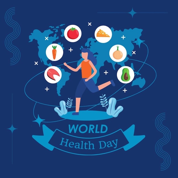 a poster with a graphic of a world that says world healthy day