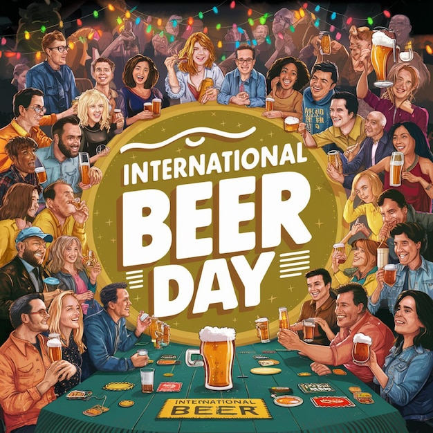 a poster with a group of people having beer day