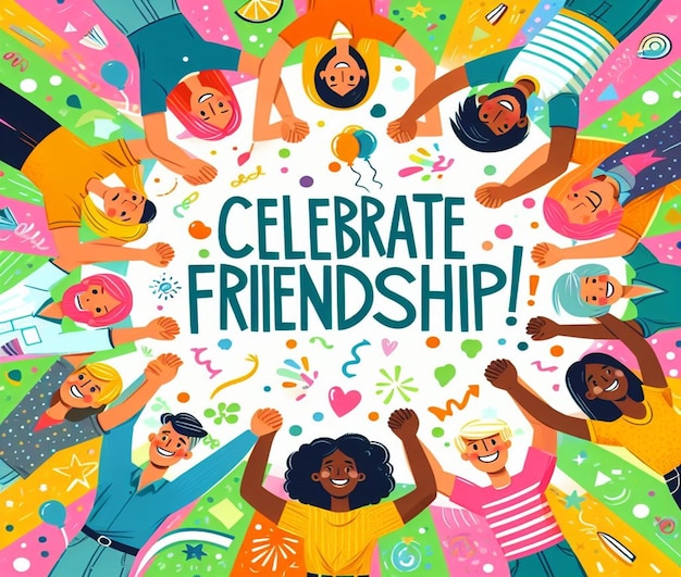 Photo a poster with a group of people holding hands with the words  celebrate friendship friendship friendship friendship