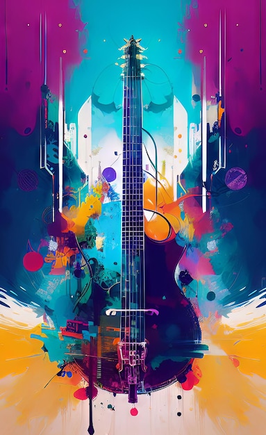 A poster with a guitar